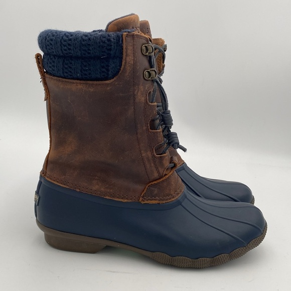 Sperry saltwater duck boots women 9M waterproof Dark Brown Navy rain snow casual - Picture 3 of 14